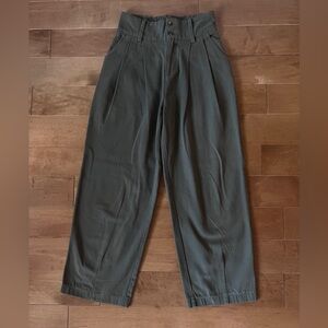 PaperMoon Pleated High Waist Wide Leg Pants- Olive- Medium (fits like small)